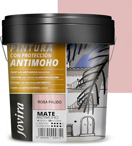 JOVIRA PINTURAS Pintura Antimoho, Evita el moho, resistente a la aparición de moho en paredes, aspecto mate. (4 Litros, Rosa Pálido)