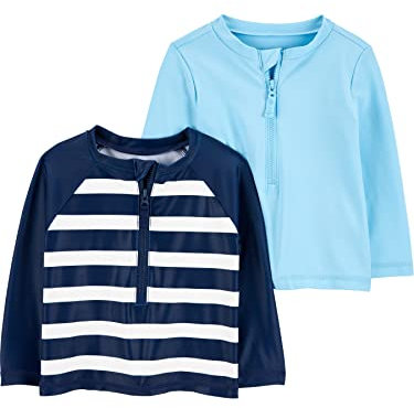Simple Joys by Carter's Jungen Gemischtes Rashguard-Set, 2er-Pack, Hellblau/Marineblau Streifen, 5 Jahre