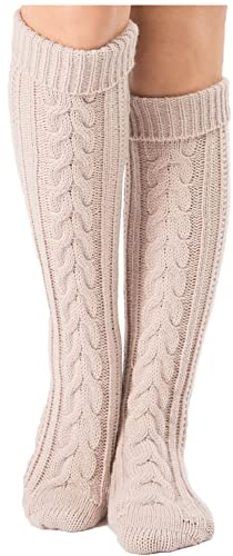 YAMEE Kniestrümpfe Damen Winter Strick Strümpfe, Knie-Lange Socken Stulpen für Damen Gestrickt, Stiefelstrümpfe Legwarmers für Damen 1 Paar