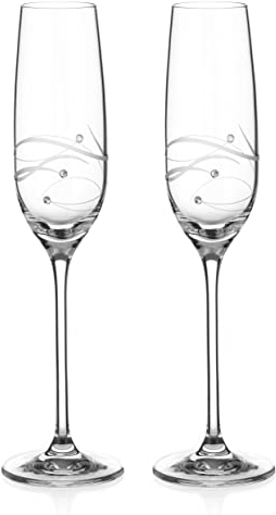 DIAMANTE Champagne Flutes Crystal Prosecco Glasses Pair Hand Cut and Embellished Crystals- ‘Moda Spiral' Collection Cut Crystal - Set of 2 …