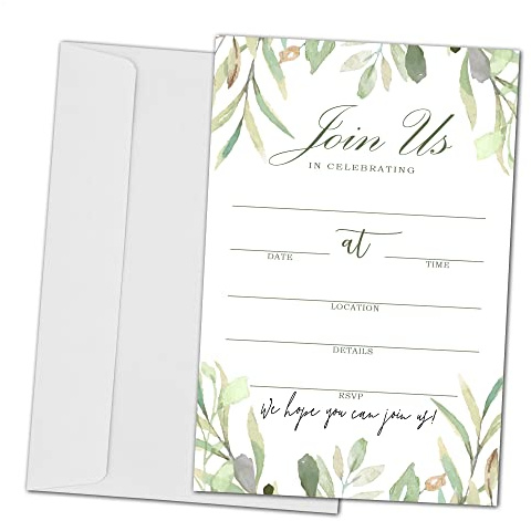 Join Us Invitation Cards With Envelopes - Greenery Invite Cards for All Occasions, Wedding, Engagement, Reception, Bridal or Baby Shower and Birthday Party - 25 Cards and 25 Envelopes - HL-003 YQK