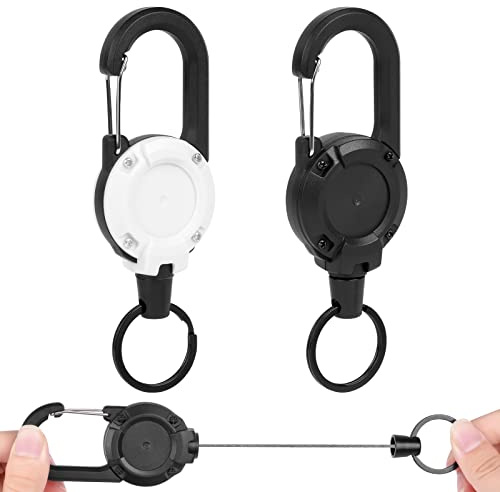 Vicloon Portachiavi Retrattile, 2 Pezzi Clip a Bobina, Portachiavi Allungabile, Retrattile Bobina Badge con Moschettone Clip con Cavo Acciaio da 60cm per Ufficio, Affari, Exhibition(Nero+Bianco)