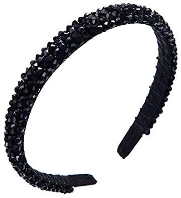 DULSPUE Serre Tete Mariage, Couronne de Fleurs pour Cheveux, Bijoux Cheveux, Diademe Femme, Quatre Rangées de Bandeaux en Cristal Tête de Mariée (Noir)