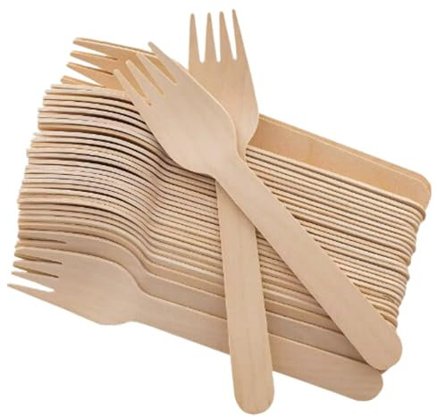 Disposable Wooden Fork, (100 Pieces) TradeProvider® Eco-Friendly Splinter Free Birchwood Cutlery Set, Food Grade for Camping, Chocolate Fondue, Dinner Party, BBQ, Ice Cream Desert, Arts Crafts