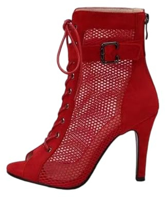 Kraftpaid Peep Toe Ankle Dance Boots,Women'S Hollow Dance Boots,Open Toe Latin Dance Boots,With Belt Buckle,Women'S Ankle Dance Boots,Party Performance Ballroom Lace-Up Mesh Latin Dancing Shoes
