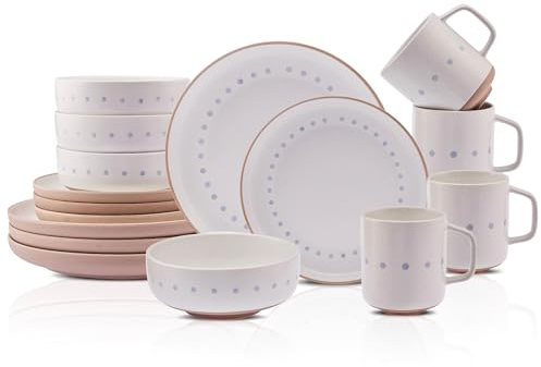 Karaca HAAG 16 Piece Kitchen Dinner Sets - Plates and Bowls Set for 4 People with Mugs - Glaze Ceramic Crockery, Multi Colour Dinnerware