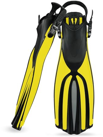TUDIVING-Diving Fins Long Silicone Flippers Swim Equipment Snorkel Fins New Professional Scuba Fins Adults Men Women (Yellow, L/XL | US 10/12)