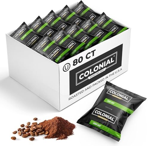 Colonial Coffee 80 Count Single Pot Coffee Packets – 100% Arabica Donut Shop Medium Roast | Pre-Measured Frac Packs for 12 Cup Maker | Bulk Ground Gourmet Coffee for Home & Office
