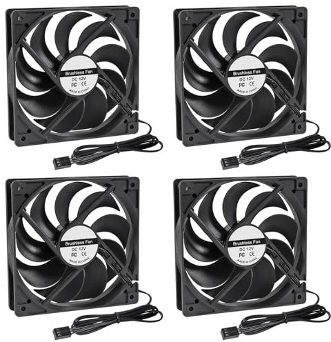 4Pack PWM - PC-Lüfter, 120 mm PWM-Gehäuselüfter CPU-Lüfter 120mm 120x120x25mm 12V Schwarz Computer-Gehäuselüfter Gehäuselüfter, 3pin PWM Silent Computer Fan
