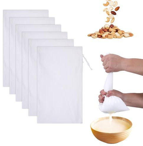 6 Stück Nussmilchbeutel Feinmaschiges Passiertuch Wiederverwendbar Nylon Feinmaschiger Filterbeutel für Nussmilch Joghurt Saft Tee Kaffee (20 x 30 cm)