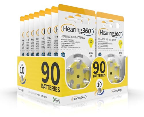 Hearing360 Pilas para audífonos PR70 tamaño 10, pilas sin mercurio extra durabilidad y fiabilidad (15 blísteres, 90 pilas)