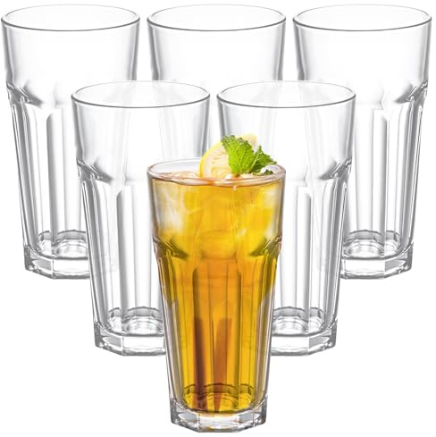 Juego de 6 vasos de plástico acrílico de 370 ml, reutilizables, apilables, acrílicos, vasos de cóctel, irrompibles, aptos para lavavajillas, casa, pícnic, (L)