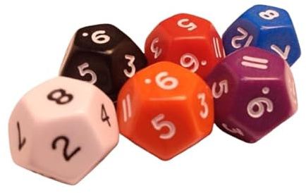 12-Sided Polyhedral Dice Set, 6 Pieces, Mixed Colours
