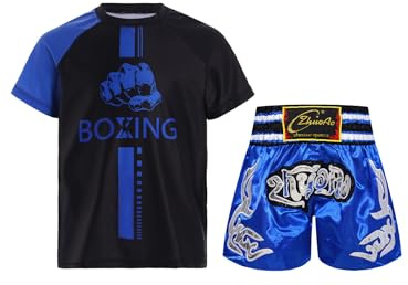 Lpdshaa Boxe Pour Enfants Uniformes T-shirt Manches Courtes Muay Thai + Shorts Kick Boxe Arts Martiaux Mma Cage Fighting Vêtements