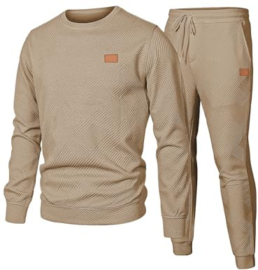 JMIERR Herren Jogginganzug Set 2-Teiliger Sweatshirt Trainingsanzug Casual Sportanzug Herren Sweatshirts und Jogginghose Tracksuit sets mit Strukturmuster,Khaki M