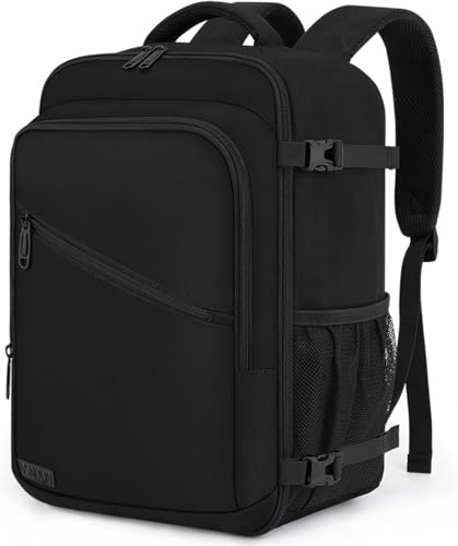 VSNOON Zaino Ryanair 40x30x20, 25L Bagaglio a Mano Aereo Zaino da Viaggio per Donna Uomo, Impermeabile Zaino per 15.6 pc Travel Bag Compatto Leggero per Ryanair, Wizz Air, ITA Airways, Easyjet Nero