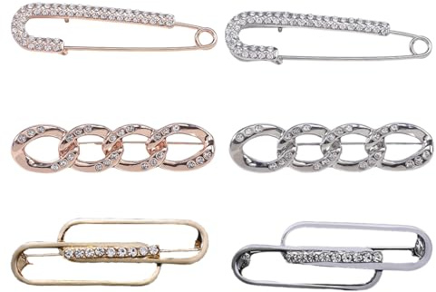 JYNXOR 6 Pcs Spille Gioiello Per Vestiti, Spilla Da Balia Decorativa, Grandi, Spille Da Giacca Donna,Spille Di Cristallo In Oro e Argento,Per Sciarpe, Maglioni e Abiti,Accessori Per Occasioni Speciali