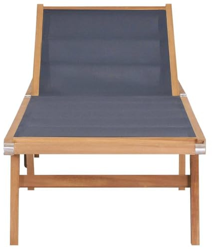 Generico Lettino Pieghevole con Ruote in Massello di Teak e Textilene,Mobili da Giardino,Mobili e sedie da Giardino,Sdraio da giardino-44668