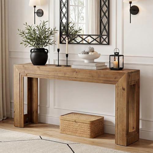 Tribesigns Konsolentisch Holz, Flurtisch schmal, 160 cm lang Sofatisch, 2-stöckiger Eingangstisch mit Stauraum hinter der Couch für Eingang, Flur, Wohnzimmer, Vintage Braun