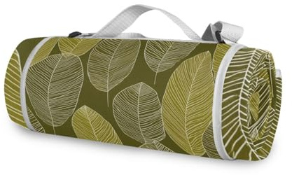 famyily Coperta da spiaggia rotonda, adatta a 2 adulti, accessori estivi, impermeabile, tappetino da gioco per esterni, per primavera estate e campeggio, 147,3 cm (foglie minimaliste di foreste)