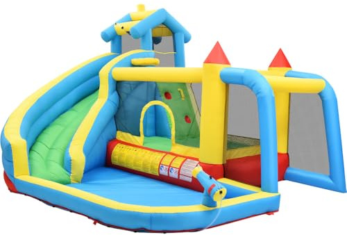 Castillo hinchable con tobogán acuático y piscina, castillo hinchable de juegos acuáticos para exteriores, parque infantil acuático con ventilador, juguete hinchable grande para niños (364x315x239cm)
