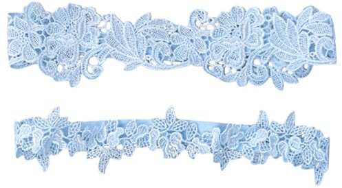Amosfun Boda novia novia liga de encaje flor Bridal medias flores ornamentos (azul)