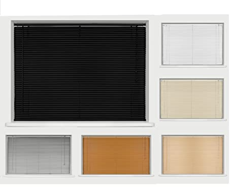 Ruby Deals PVC Window Venetian Blind Blinds Easy Fit Curtains Trimmable Fittings Windows Treatment Shutters Twist Open Close (Black-PVC, W 210cm(82.6'') x H 150cm (59)