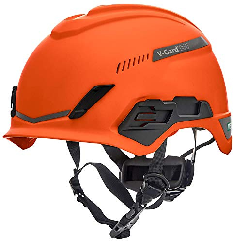 MSA 10194789 H1 V-Gard Helmet With Fas-Trac III Ratchet Suspension | Polyethylene Shell, Superior Impact Protection, Self Adjusting Crown Straps - Standard Size in Orange