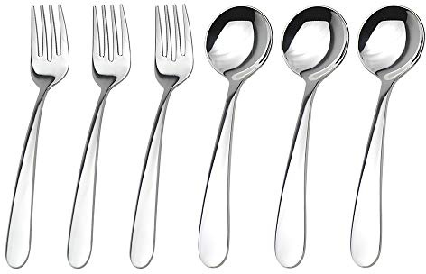 WEKTUNAA Stainless Steel kids Silverware Set-6 pieces-Kids Forks and Spoons-Mirror Polished-Toddler silverwares Back to school lunch supplies