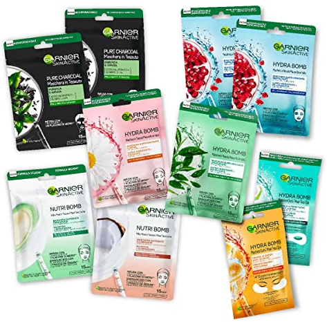 Garnier Maschera in Tessuto HydraBomb, 10 Maschere in Tessuto, Ciascuna con un Effetto Diverso, Per la Cura della Pelle, idratante, Confezione da 10
