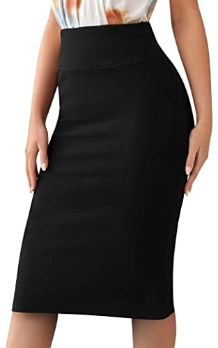 Sweet Hearts Women’s Basic Stretch Pencil Skirt- Regular & Plus Size- Below Knee Office Midi Bodycon Nylon Skirt Made in USA (Black, X-Large)