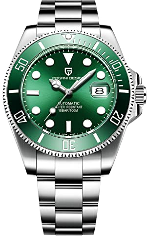 Pagani Design Luxus Herrenuhr - Automatisches mechanisches Japanisches Uhrwerk Wasserdicht 100M Tauchen Herrenuhr Saphirglas Edelstahl Business(Green)