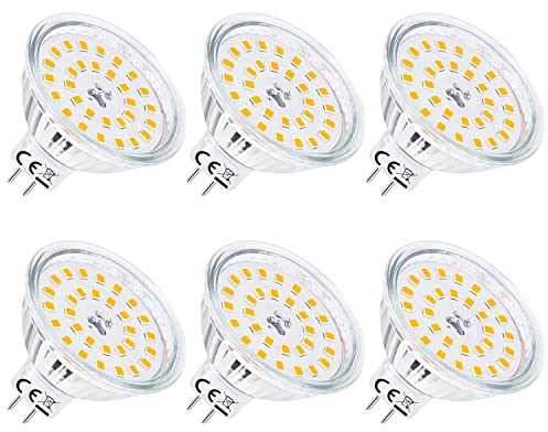 SanGlory Bombillas LED GU5.3 Blanco Cálido, 6W Equivalente 60W Halógena, Bombilla MR16 LED 12V AC/DC, Ángulo 120°, Bombilla LED GU5.3 MR16 Spotlight Luz Calida 2700K, No Regulable, Paquete de 6