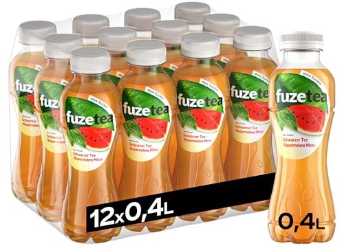 Fuze Tea Schwarzer Tee Wassermelone Minze - Fusion aus Tee und fruchtigem Wassermelone-Geschmack - ohne Zucker und ohne Kalorien - Eistee aus nachhaltigem Anbau - Einweg Flaschen (12 x 400 ml)