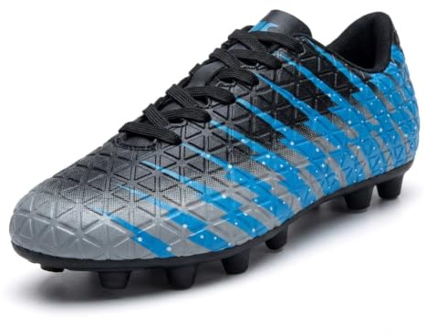 Vizari FG Fotbollsskor barn | Barn fotbollsskor för pojkar flickor | Outdoor Soccer Cleats Turf fotbollsstövlar | Greppbara dubbar för träning och lek, Svart himmel silver, 27.5 EU