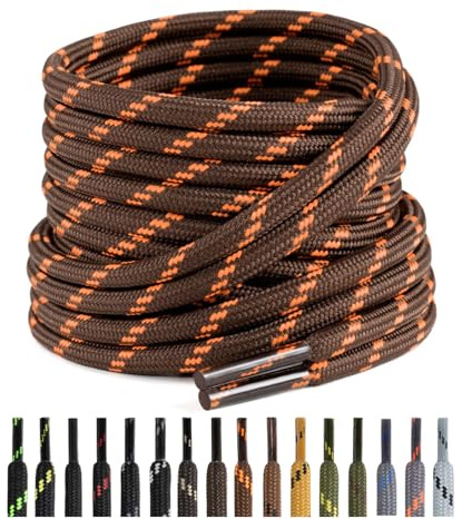 Puzeam 2 Paire Lacets Ronds pour Bottes, Lacets Résistants et Durables pour Chaussures de Travail, Chaussures de Randonnée, Chaussures de Sécurité Brun clair Orange 130 cm