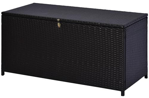 Outsunny Coffre malle de rangement boîte de rangement 118L x 54l x 59H cm résine tressée imitation rotin café foncé