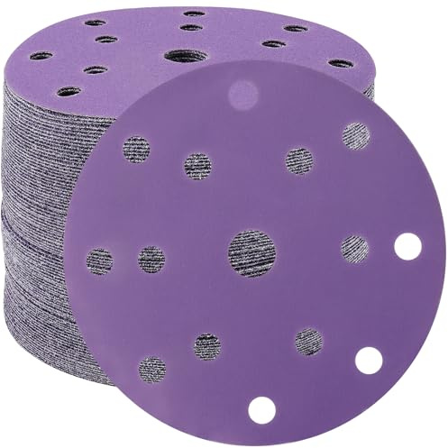 STEBRUAM 50Pz Dischi Abrasivi da 150 mm,Grana 400 15 Fori Carta Vetrata Abrasiva per Levigatrice Orbitale viola
