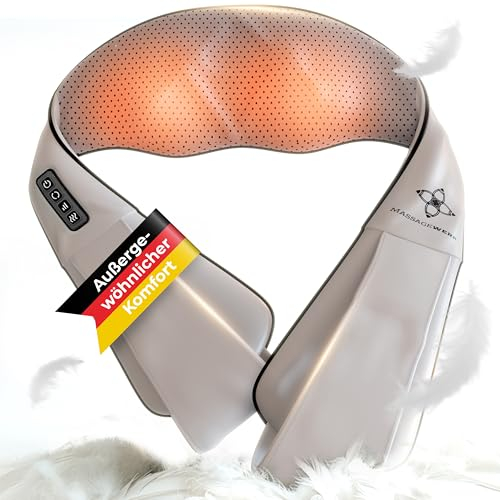 MASSAGEWERK® Shiatsu Nacken- und Rückenmassagegerät | Elektrisches Nackenmassagegerät mit Wärmefunktion | Ergonomisch, Ideal zur Linderung von Muskelverspannungen und Schmerzen