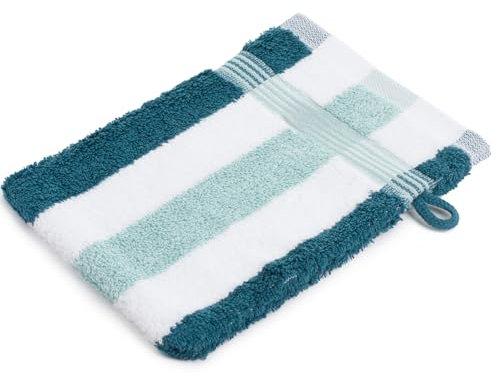 liebling Waschhandschuh, 100% hochwertige Baumwolle, Serie Miami, 17 x 24 cm, waschbar & trocknergeeignet, Farbe: Petrol/weiß/Mint