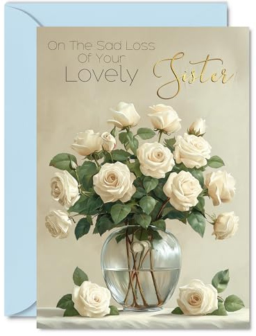 Sympathy Cards Loss of Sister, Lovely Sister Condolences Card | Beautiful Gold Thinking of You Card, A5 Bereavement Floral Flowers Greeting Cards