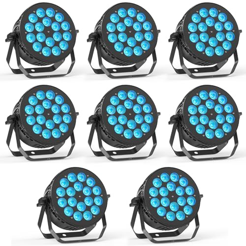 8PCS 18 x10 W RGBW Led Par Light, LED Stage Spotlight,DMX512, 4/8 Channel Sound Control, Automatic, Strobe, Master-Slave Mode for Wedding Stage Beam KTV Party DJ Theater Auditorium Bar