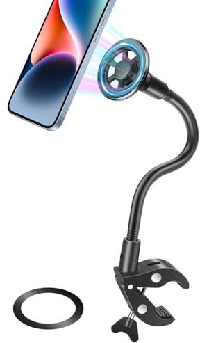 EEEKit Gooseneck Bike Phone Holder, Magnetic Handlebar Phone Mount for iPhone Magsafe and All Smartphones, for Stationary Exercise Bike Treadmill
