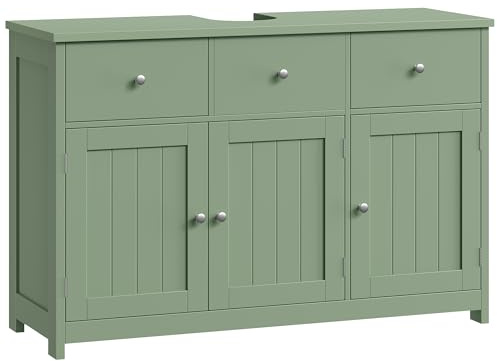 FOREHILL Waschbeckenunterschrank 100cm breit Unterschrank Badezimmerschrank mit 3 Türen und 2 Schubladen für Badezimmer,100x30x61cm, Grün
