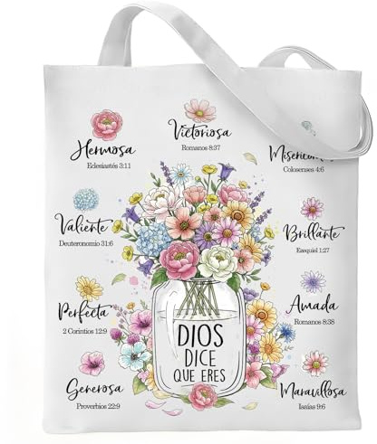 VeloKomo Bible Tote Bag for Women - Regalos Cristianos Para Mujer Spanish Christian Totes Watercolor Floral Grocery Handbags Work Shopping Travel Accessories Christmas New Year Birthday Gifts for Mom