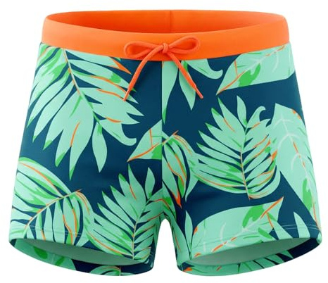 Hoseay Pantaloncini da Bagno Bambini, Elasticizzato Short da Nuoto con Fodera, Traspirante Boxer Bagno con Cintura Regolabile Coulisse, Blocchi Colore Shorts Surf per Ragazzi età 13, Verde
