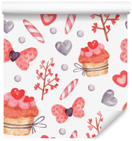 Wallero Papier peint intissé Cupcakes style aquarelle 50×1000 cm