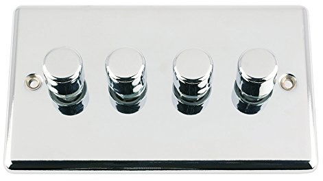 Mains LED Light Dimmer Switch 250W 4 Gang 2 Way - Polished Chrome - Classic