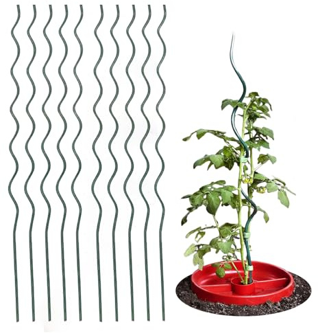 10 Pack Green 59 inch Height Dia 6mm Twisted Tomato Stakes Plant Supports Spiral Tomato Cages,Climbing Plant Stake Tower Plant Supports Twist Tomato Stakes
