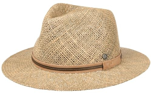 LIERYS Parsell Travellerhut Strohhut Ledergarnitur Made in Italy Damen und Herren Frühling Sommer Natur 57 cm